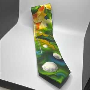 JERRY GARCIA Green Golf Silk Tie Red Meadow 58"/ 3.6" Excellent!